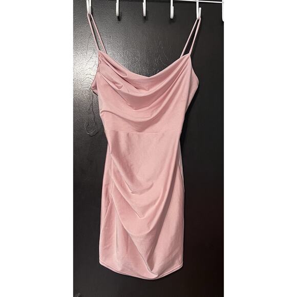 NWT Windsor Sz L Pink Satin Body Con Mini Dress Cowl Neckline Spaghetti Straps - Picture 1 of 7